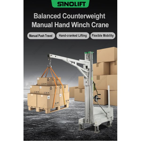 BS01 Balanced Counterweight Manual Hand Winch Crane 150kg, Mobile Floor Crane with Counterweight & Swivel Hook, for Warehouse Workshop Construction