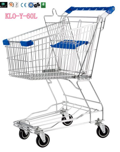 Smal Front Bumper Wire Shopping Trolley With Base Grid 60L /  Grocery Shopping Carts