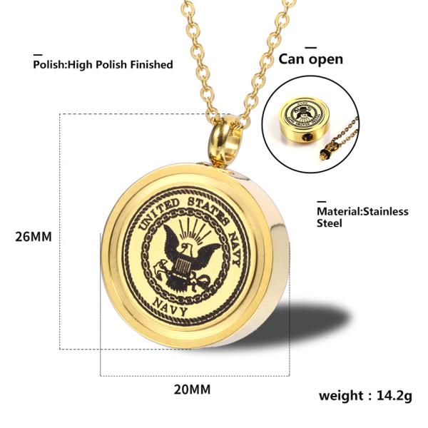 Army Navy Reserve Air Officer Commemorative Urn Ashes Necklace Cremation Jewelry 316L