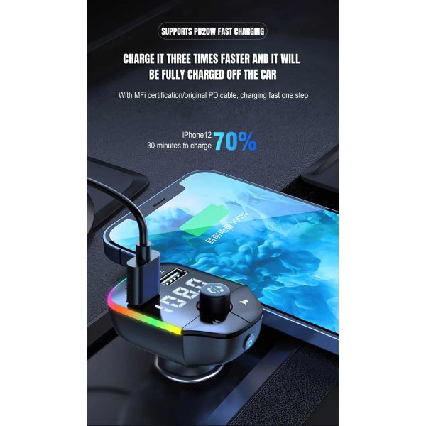 RGB Car MP3 Player Bluetooth 5.0 FM Transmitter 20Hz - 15Khz Frequency Response