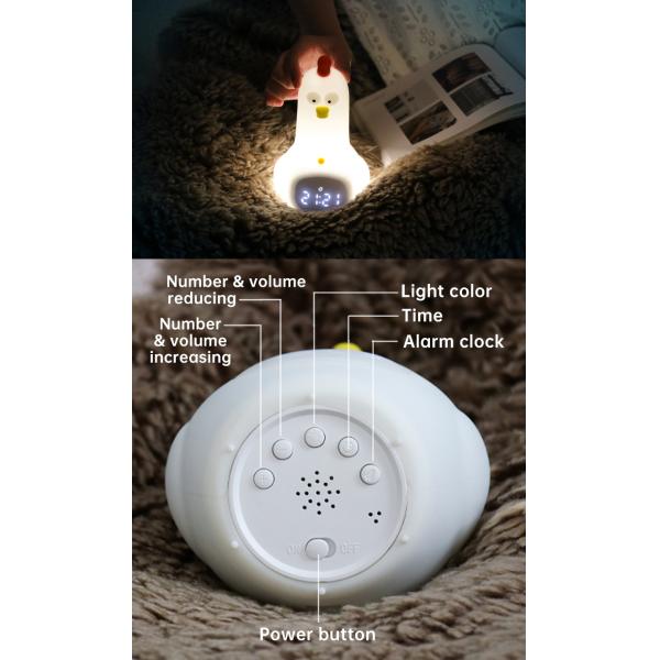 Relógio de alarme de frango Kung Fu para crianças com luz noturna e recursos inteligentes