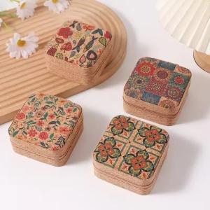 Cork Travel Jewelry Case, Cork Box Jewelry Organizer for Ring Necklace Earring,