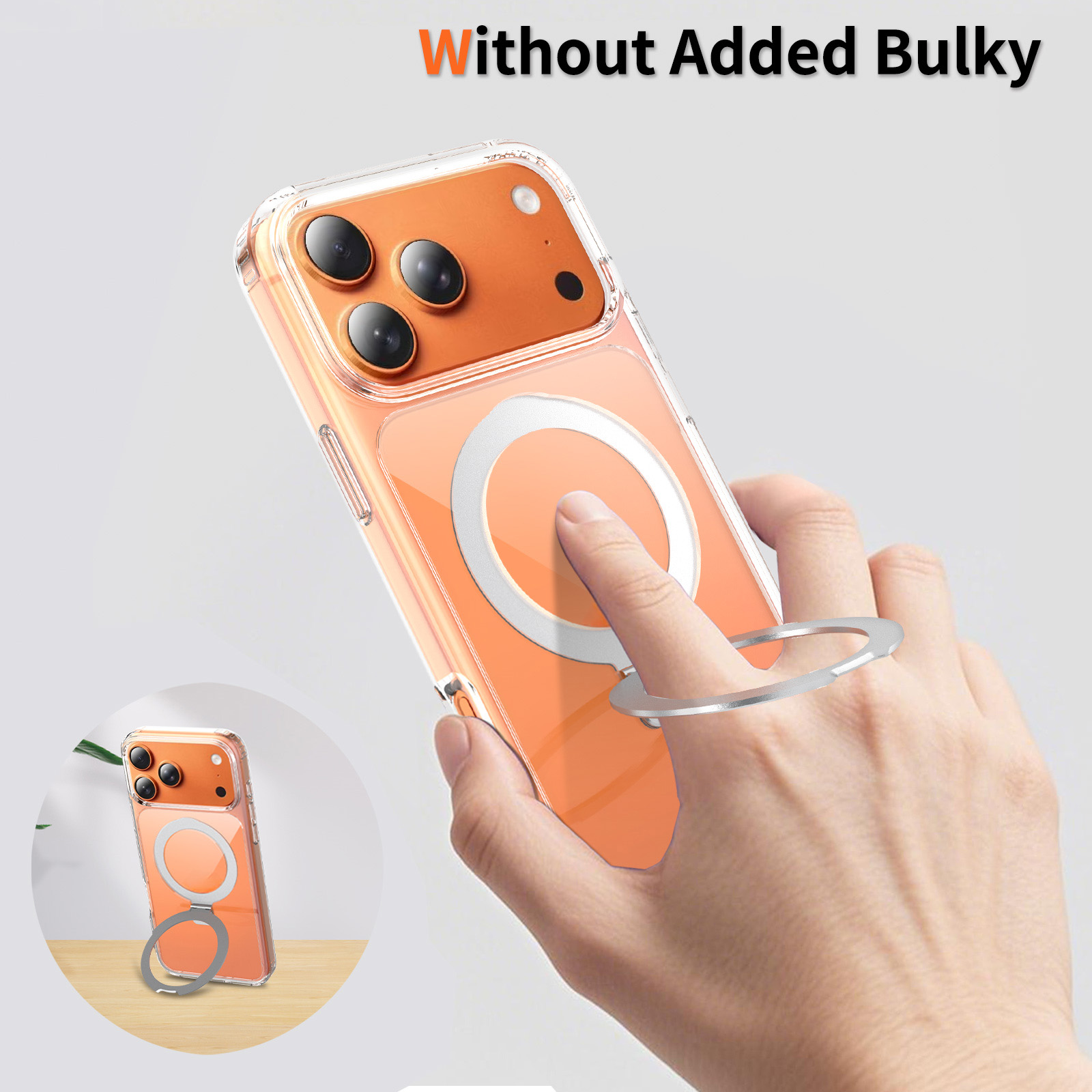 Laudtec PC Matte TPU Border Clear Back Magnetic Case with Round Stand & Holder  for iPhone 18 17 Pro Max