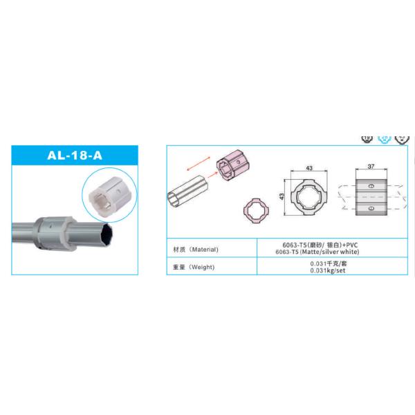 La tubería de aluminio de la superficie de la oxidación de Andoic articula los conectores externos de AL-18-A que anodizan la plata