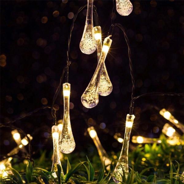 5000K Waterdrop Plug-in LED Light String for Courtyard Decor PVC Transparent Wire Colorful Colored Lighting