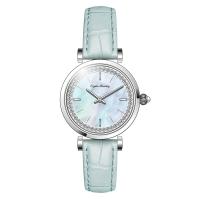Relógio com pulseira de couro de 32 mm incrustado com diamante luxuoso decorativo à prova d'água