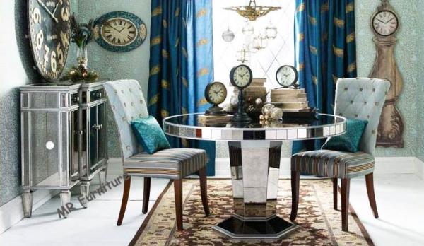 29 Inch Round Glass Kitchen Table , Mirror Round Glass Dining Table Wood Base