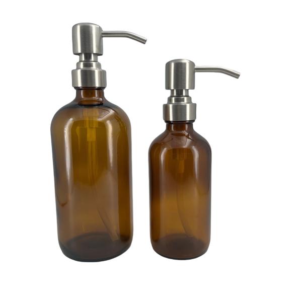 Des bouteilles de luxe 8 oz 16 oz de verre claire Amber Boston pompe ronde pour le shampooing de la lotion pour les mains