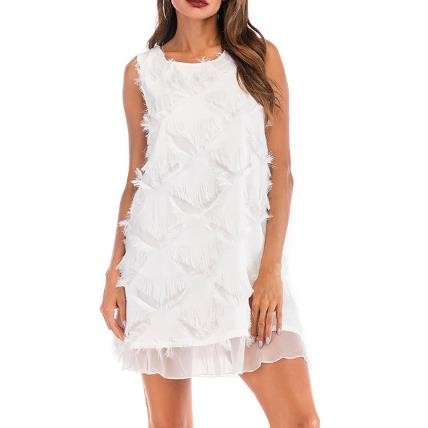 Платье танка пера Faxu изготовленных на заказ женщин Китая фабрики одежды безрукавное окаимленное шифоновое