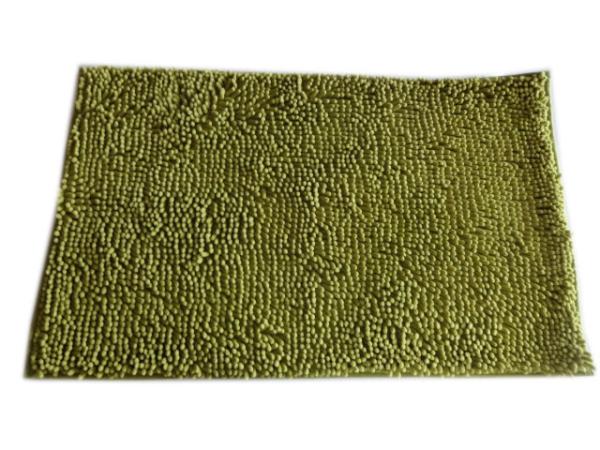 25mm Pile Height Chenille Microfiber Bathroom Mat , Olive Green