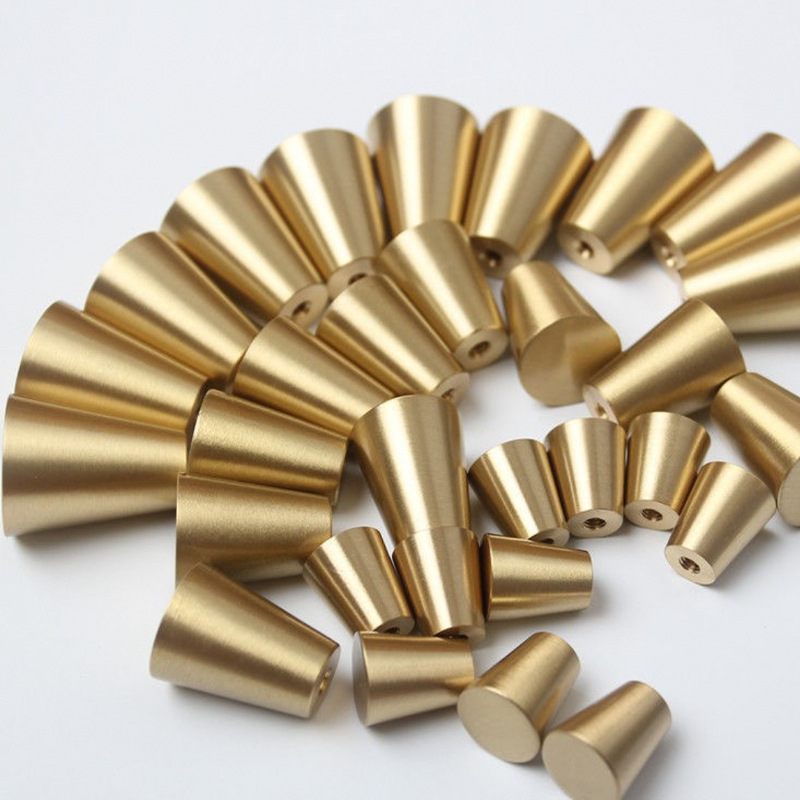 Modern Minimalist Solid Brass Cone Handle Single Hole Cabinet Door Knob for Kitchen & Bedroom Furniture Gold Drawer Brass Gold
