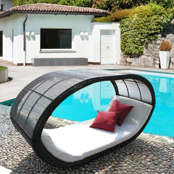 Outdoor day beds Wicker Poly Rattan Round Daybed With Canopy Balcony round sofa