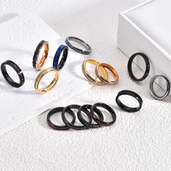 Tungsten Carbide Galaxy Wedding Band Opal Inlay Black Rose Gold Silver 4mm For Women