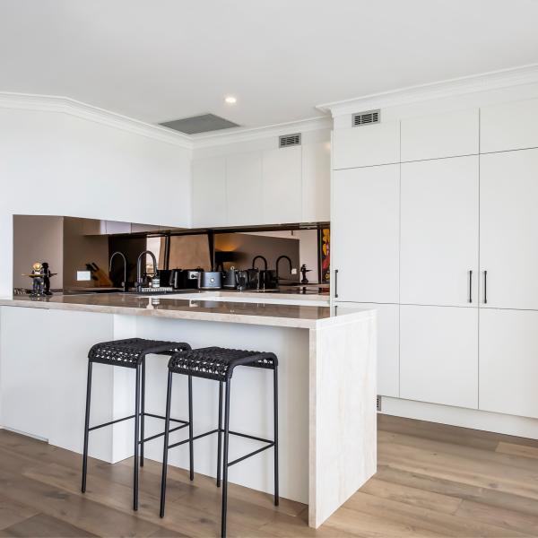 TUV Handless PVC Kitchen Cabinet White Matt Lacquer Finish