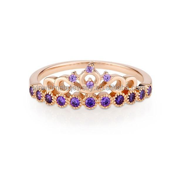 Princess Crown Cubic Zirconia Sterling Silver Rings Round Cut Rose Gold For Children