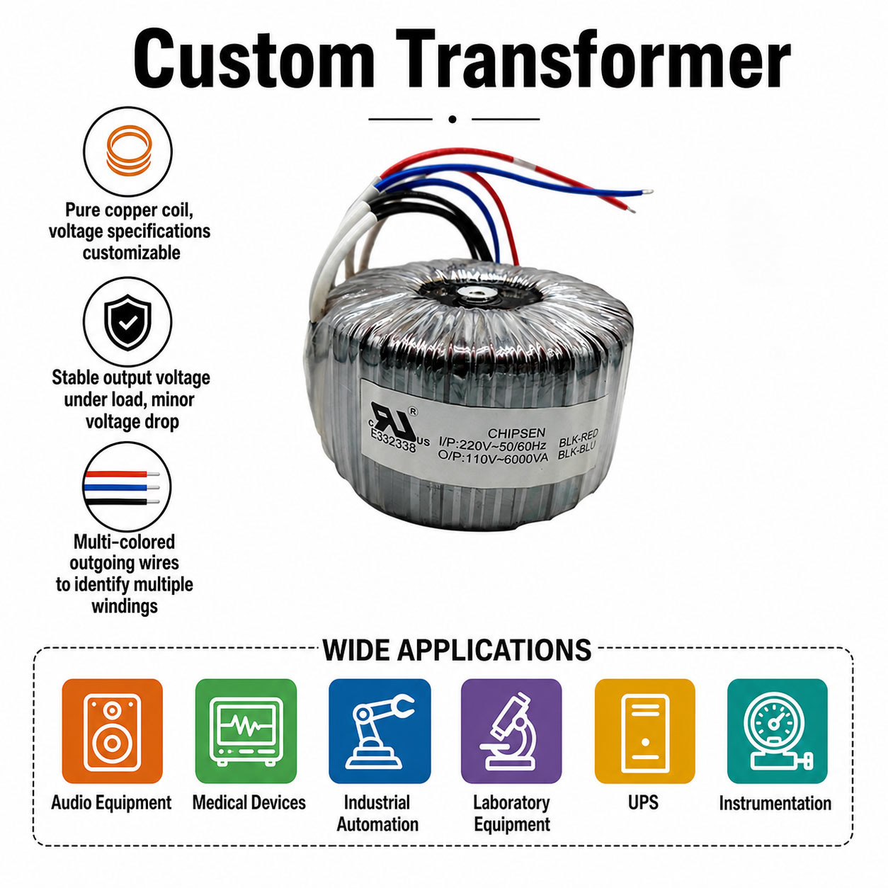 1500VA 2000VA 3000VA High Power Toroidal Transformer For Solar Inverter And UPS