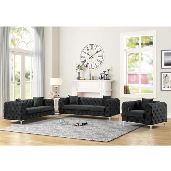 New Style Luxury 3+2+1 black velvet tufted sectional sofa indoor furniture Corner sofa set modern living room sofas