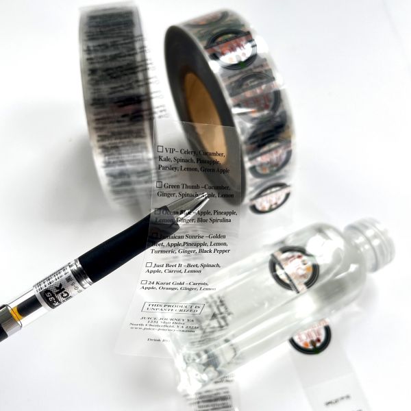 Custom Personalized Transparent Water Label Roll Sticker Self-adhesion Clear Water Juice Bottle Packaging Label Sticker