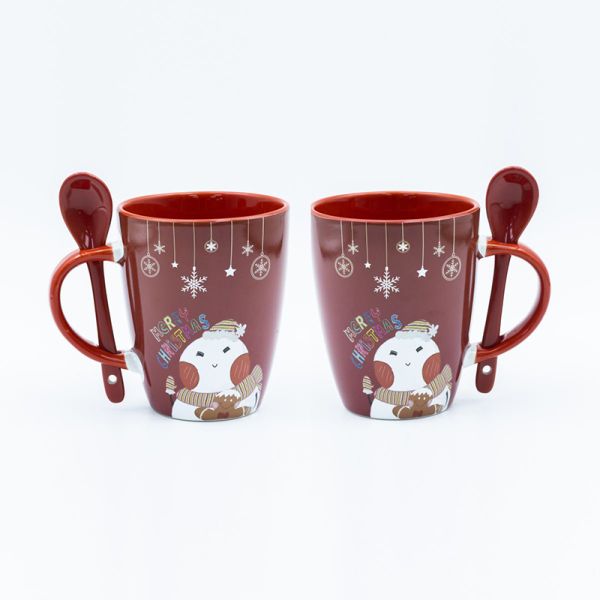 High Temperature Decal Fired OEM / ODM Christmas Mugs With Spoon