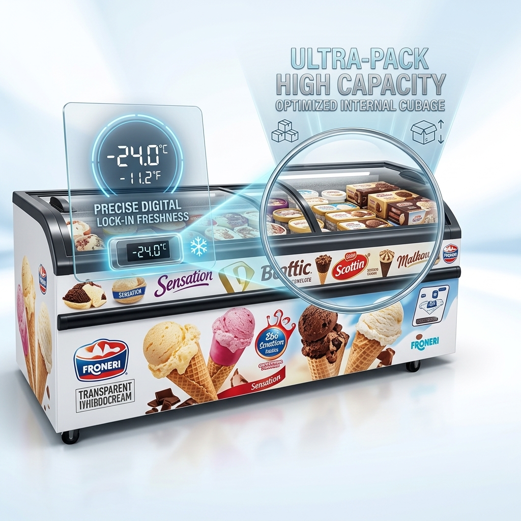 Large Capacity Ice Cream Display Cabinet 118L 280L 350L 420L Glass Display Freezer