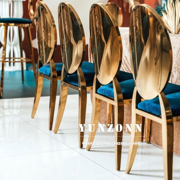 PU Seat O-Round Back Mirror Gold Stainless Steel Wedding Chair Stackable for Outdoor Events and Parties for Apartment Villa