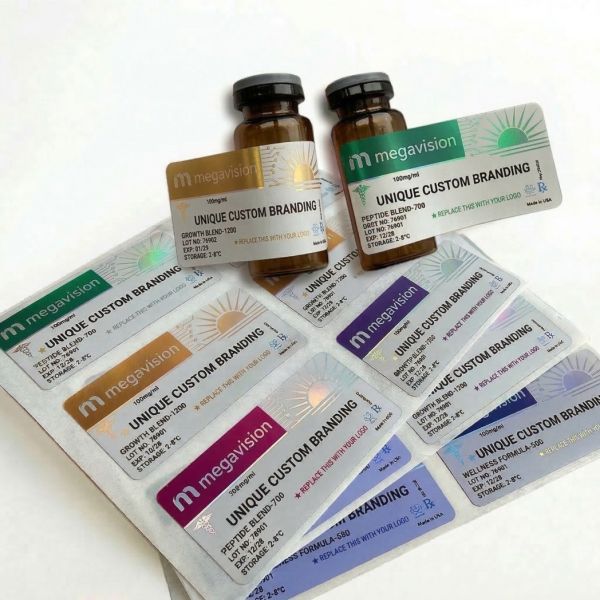 Factory Supply 3ml 5ml 10ml Vial Glass Small Bottle Labels Waterproof Vinyl Sticker Hologram Packaging Labels for Research