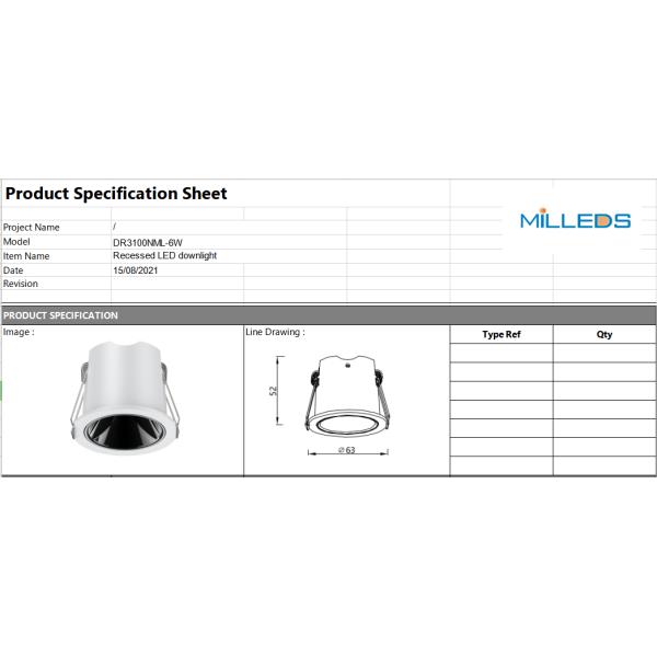 6W dia62mm led downlight high anti-dazzle round COB spotlight recessed dark black mini Residential building downlight