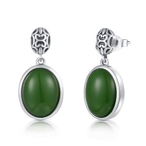 December Birthstone 925 Sterling Silver Gemstone Earrings 10x13mm Oval Green
