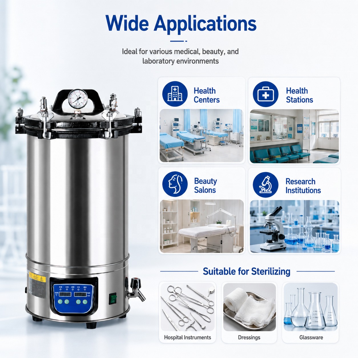 Portable Stainless Steel Laboratory Autoclave Pressure Steam Sterilizer 18L 24L High Temperature Sterilizing Machine