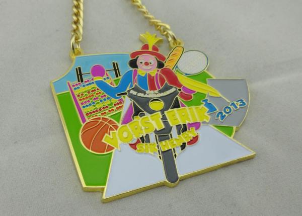 3.5mm Color Clown Logo Personalized Carnival Medal For Kids With Gold Chain
