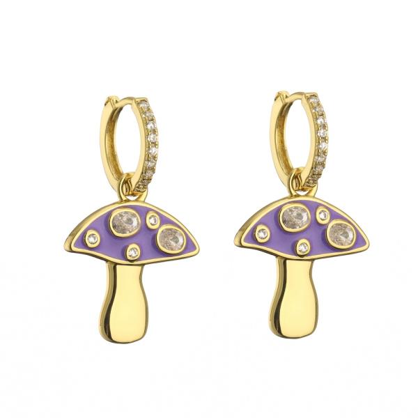Cute Enamel Gold Plated Drop Earring Mushroom Dangle Earrings