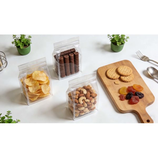 Customizable Clear transparent square bottom Bag For Food Packaging