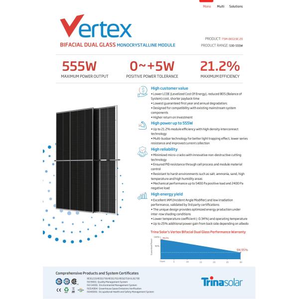 535W-555W Трина солнечная панель 210 мм Моно бифациальный солнечный панель 545 w солнечная PV Power