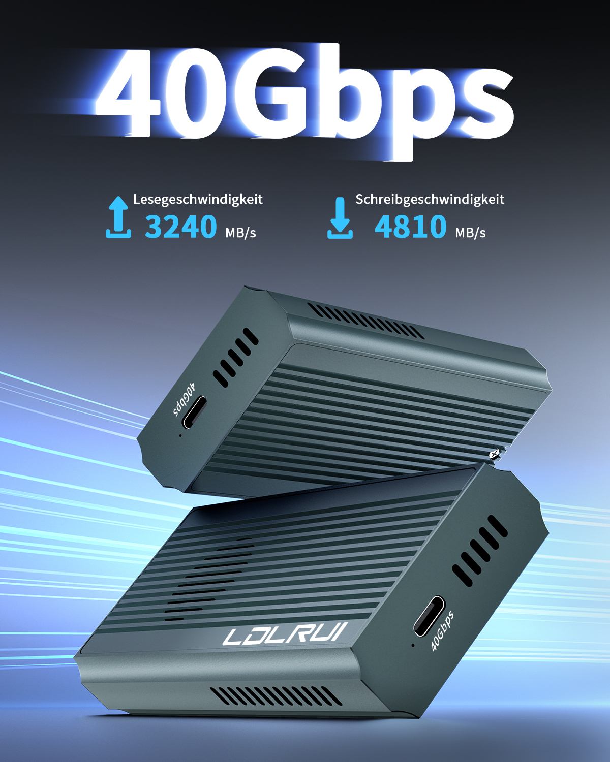 40Gbps M.2 NVMe Enclosure 8TB NVMe SSD Enclosure Active Cooling Fan Tool Free