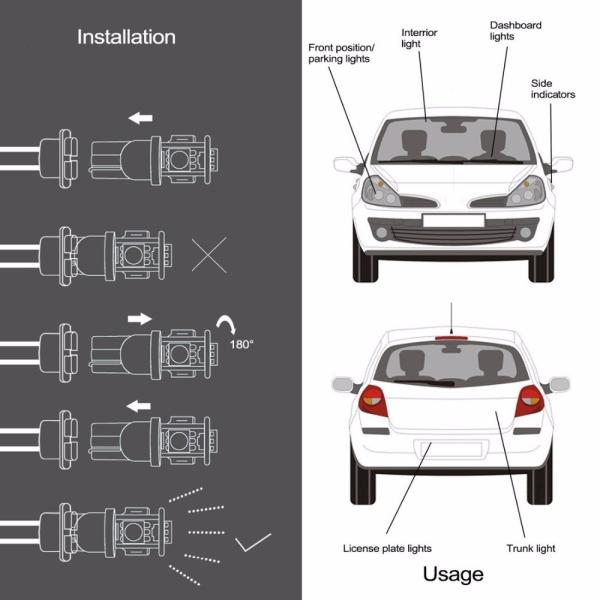 5050 W5W LED Headlight Kits For Cars 1 Year Warranty High Durability