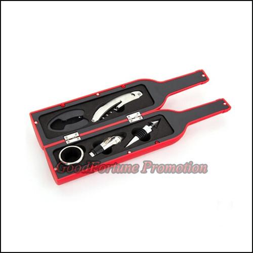 New Arrival 5pcs set creative bottle shape stainless steel wood bottle opener corkscrew