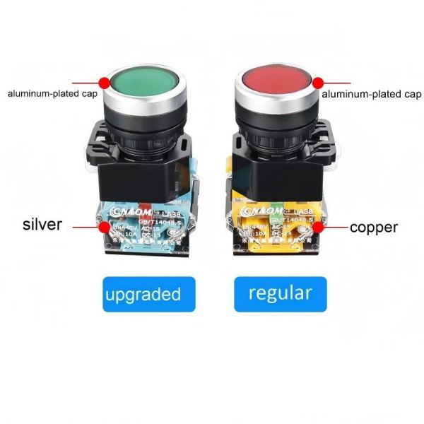 Self-reset button switch LA38-11BN, flat button self-locking type, silver point, power supply hole 22mm, one open and one closed