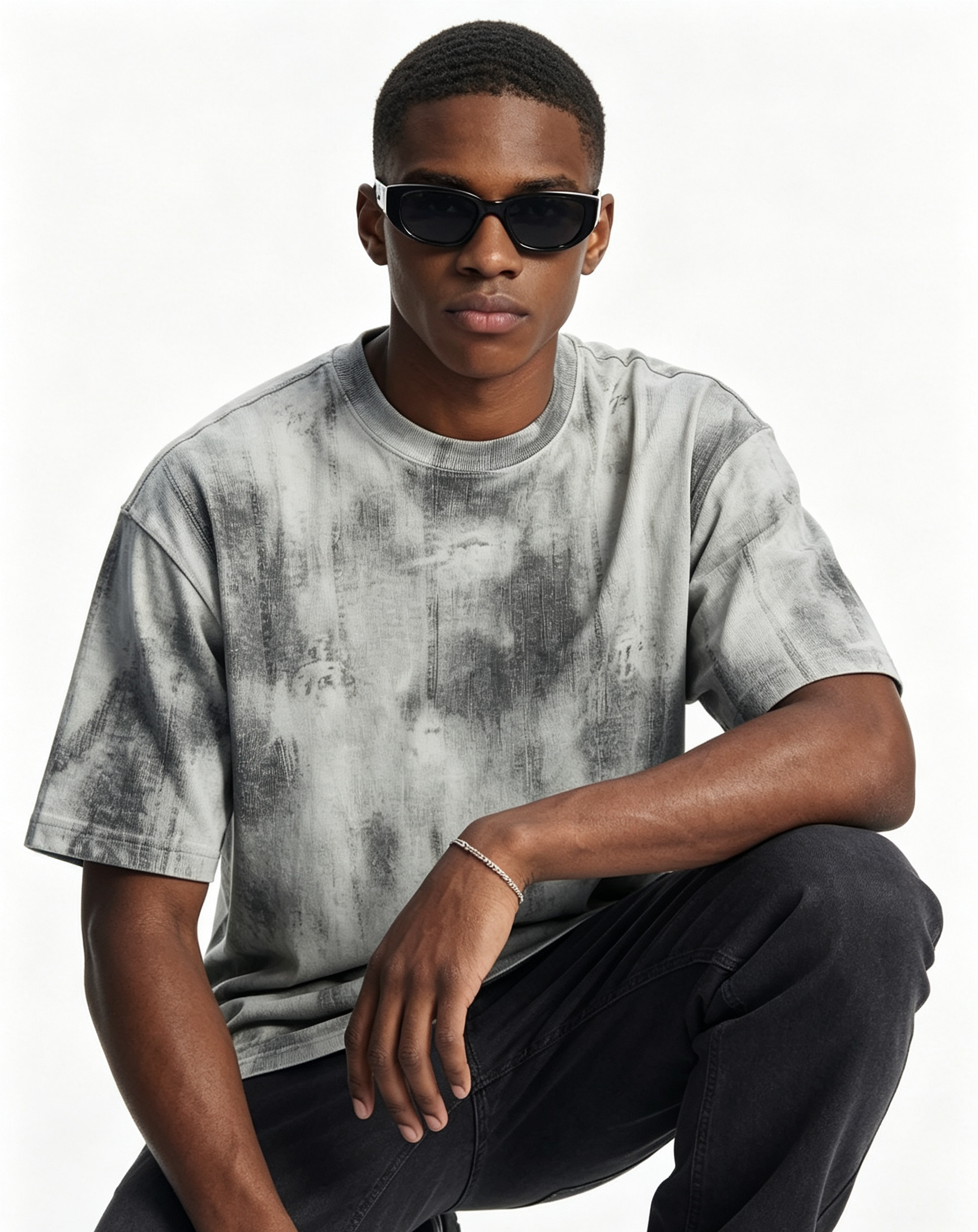 200GSM Oversized Drop Shoulder T Shirt Smudge Dye Custom Print Tee Vintage