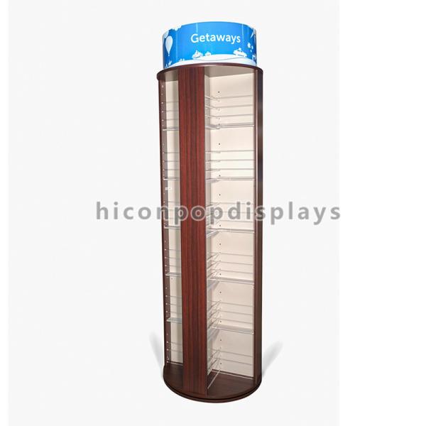 Free Standing Retail Store Displays Fixtures Round Rotating Wood Magazine Display Rack