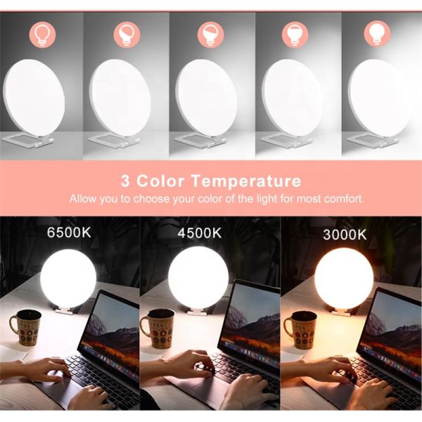 3000K to 6500K Color Temperature Led Phototherapy Light 5 Level Brightness Adjustable White Color Depression Therapy Lamp