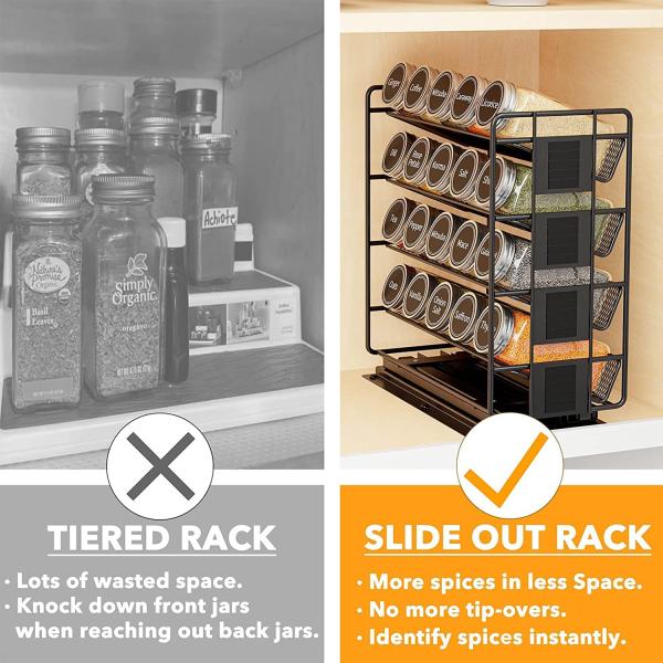 Practical 4 Layer Pull Out Spice Organizer for Cabinets and Kitchen Organization