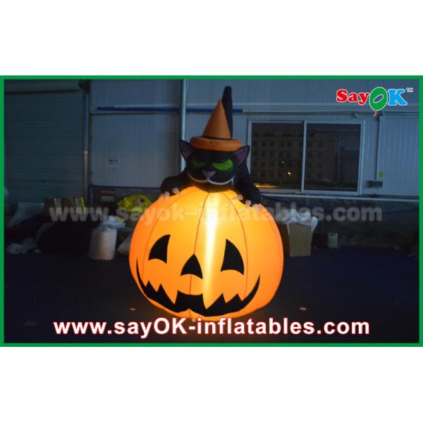 Durable Halloween Inflatable Holiday Decorations Pumpkin Cat With Led Lighting