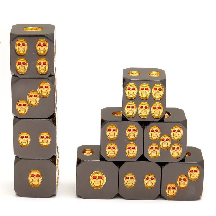 Vintage Antique Finish Metal Dice with Embossed Skull Pattern and Heavy Weight for Tabletop Games