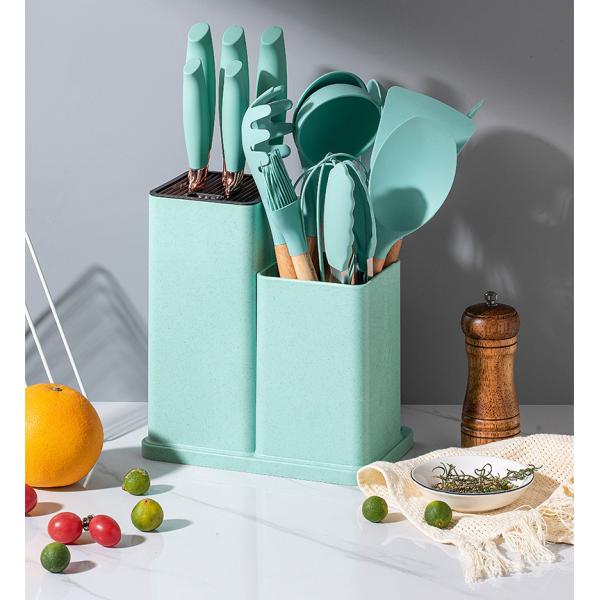 19 Pcs Wooden Handle Silicone Kitchenware Set for Cooking Tools and Stocked Restaurant