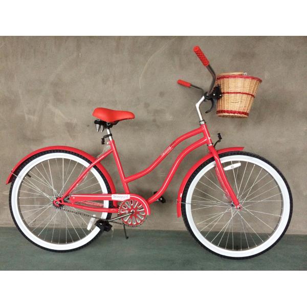 26 Women's Step Thru Beach Cruiser Bike with Single Speed Gears and Aluminum Rims