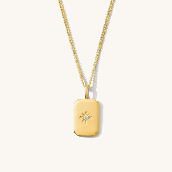 Rectangular Small Star 925 Sterling Silver Gold Plated Necklace For Children