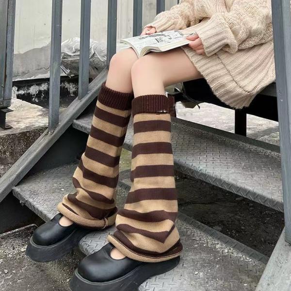 Y-Z Fall Winter Knitted White Warm Yoga Gothic Horn Knee High Leg Warmers for Women Knee Socks