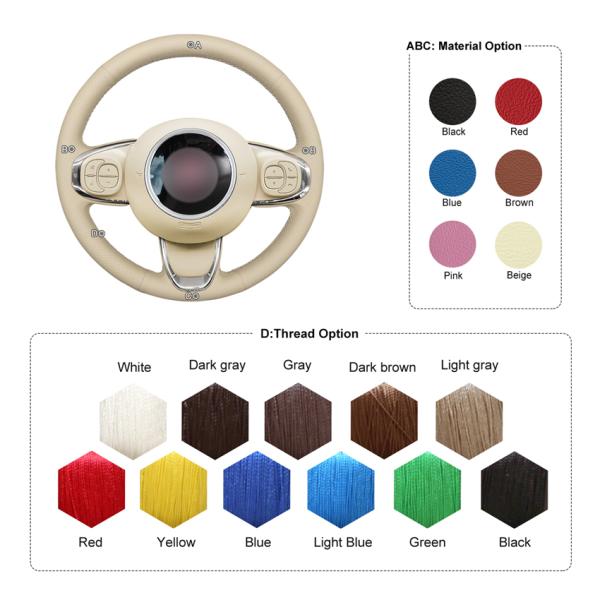 MEWANT For Fiat 500 2015-2021 / 500C 2016-2021 Best Ladies Car Steering Wheel Cover Beige Leather Factory Wholesale Price