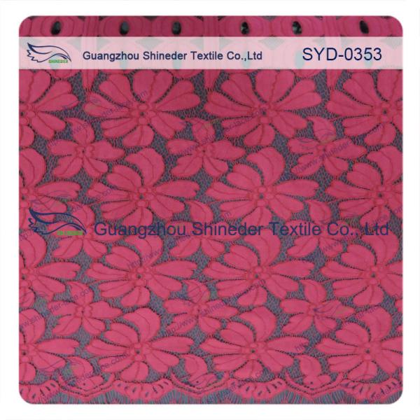 Red Nylon Corded Fashion Swiss Wedding Dress Lace Fabric , Embroidered