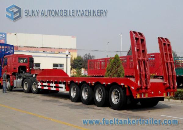 60 T Heavy Lowbed Flatbed Semi Trailer , 4 Axles Flatbed Car Trailer